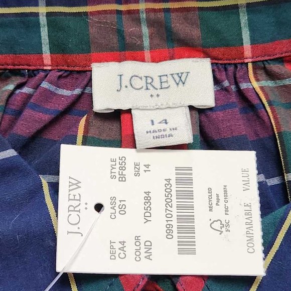 New women's 10 12 14 J Crew Factory cotton mini shirtdress Christmas plaid dress - Picture 6 of 11